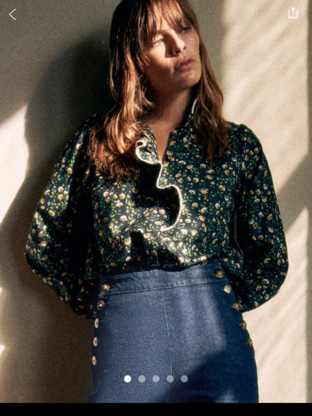 Sézane NWT SZ 6 Colina Floral Ruffle Collar Blouse in Miranda Navy print 🇫🇷